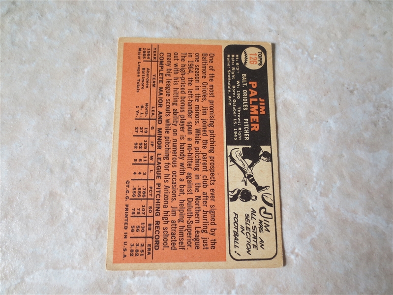 1966 Topps Jim Palmer rookie baseball card #126 Nice condition