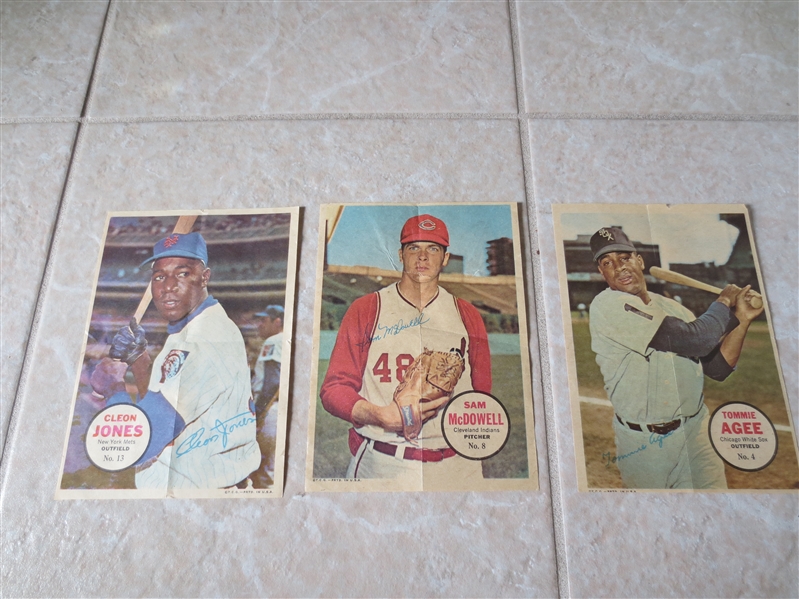 (3) 1967 Topps baseball Pin-Ups: Cleon Jones, Tommie Agee, Sam McDowell
