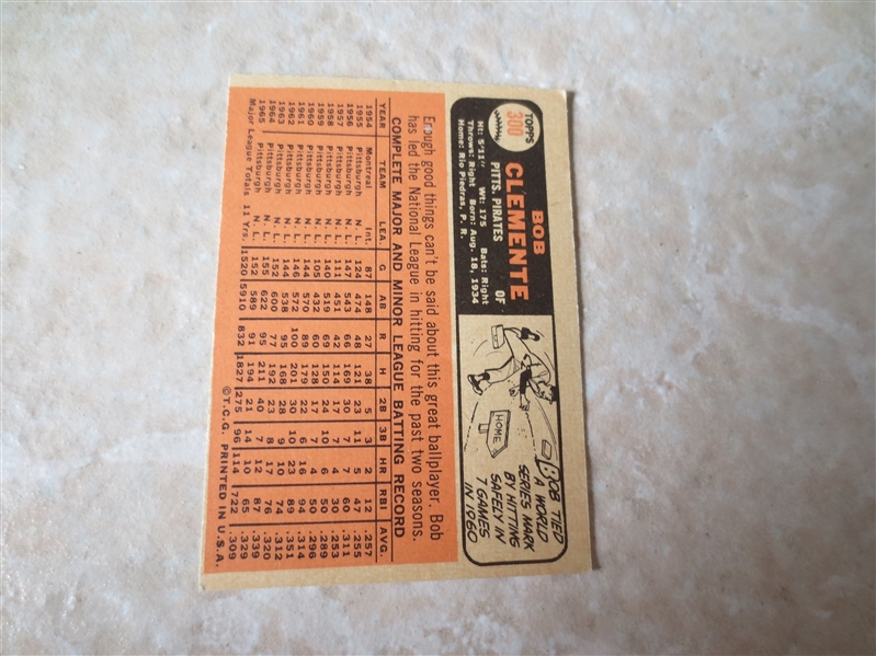 1966 Topps Roberto Clemente #300 baseball card  Nice condition!
