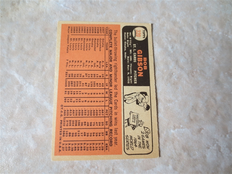 1966 Topps Bob Gibson #320 baseball card  Nice condition