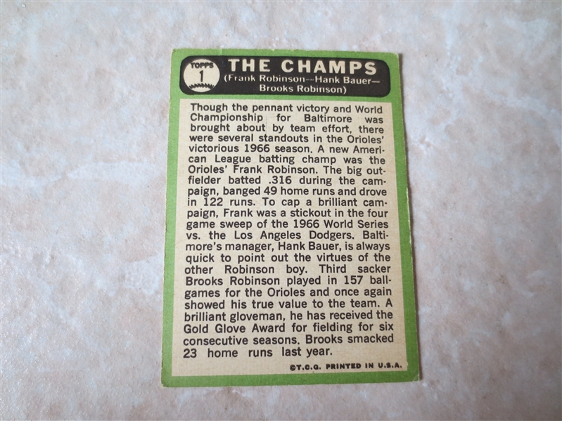 1967 Topps The Champs baseball card #1 Frank Robinson/Brooks Robinson/Hank Bauer 