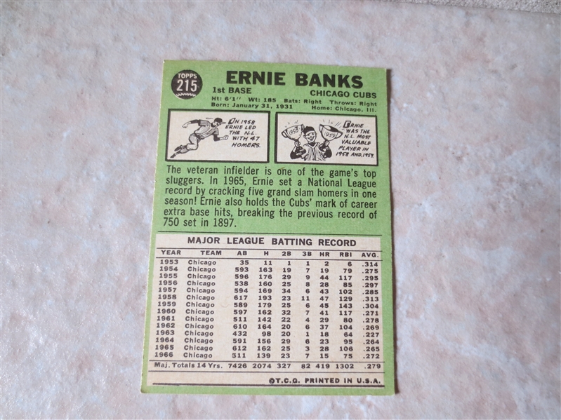 1967 Topps Ernie Banks #215 baseball card in outstanding condition!  PSA?