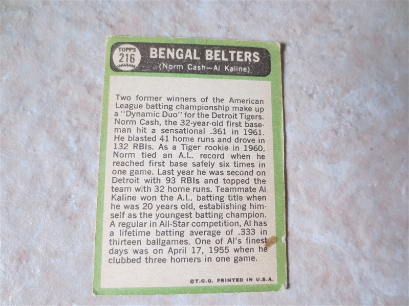 1967 Topps Bengal Belters Al Kaline/Norm Cash #216 baseball card