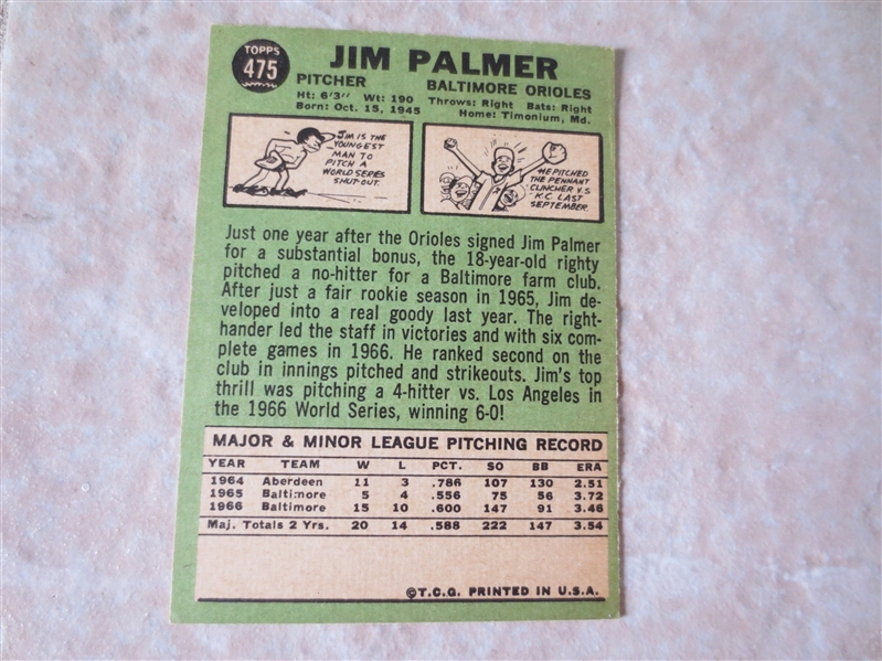 1967 Topps Jim Palmer #475 baseball card  A Beauty!