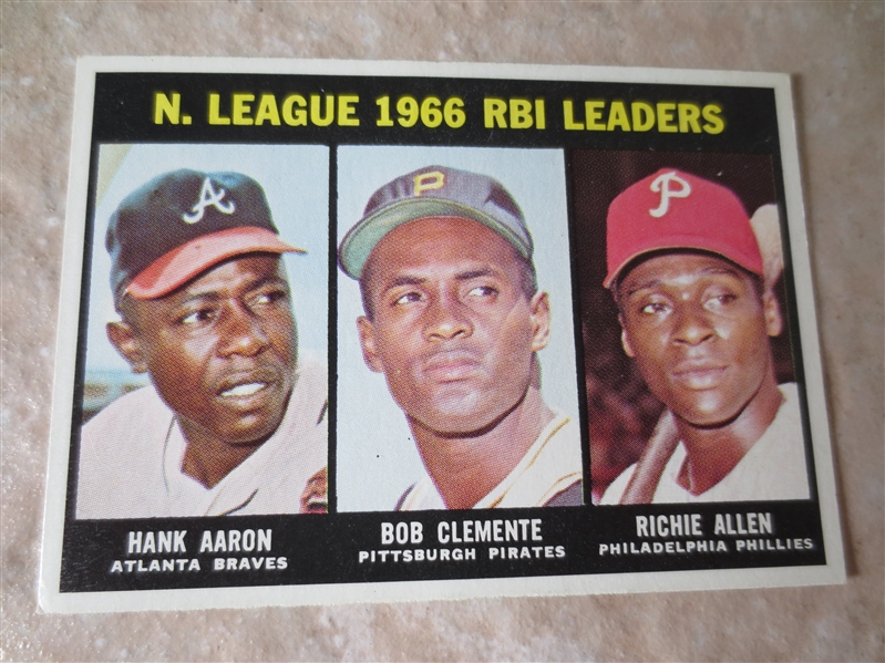 1967 Topps NL RBI Leaders Aaron, Clemente, Allen baseball card #242 Beautiful  Send to PSA?
