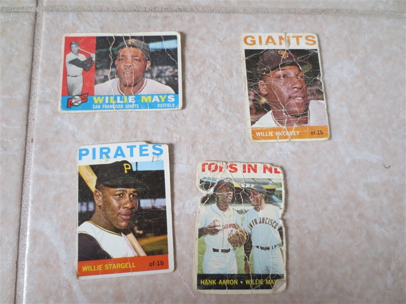 1960, 64 Topps Mays, Aaron, Stargell, McCovey baseball cards in ROUGH condition