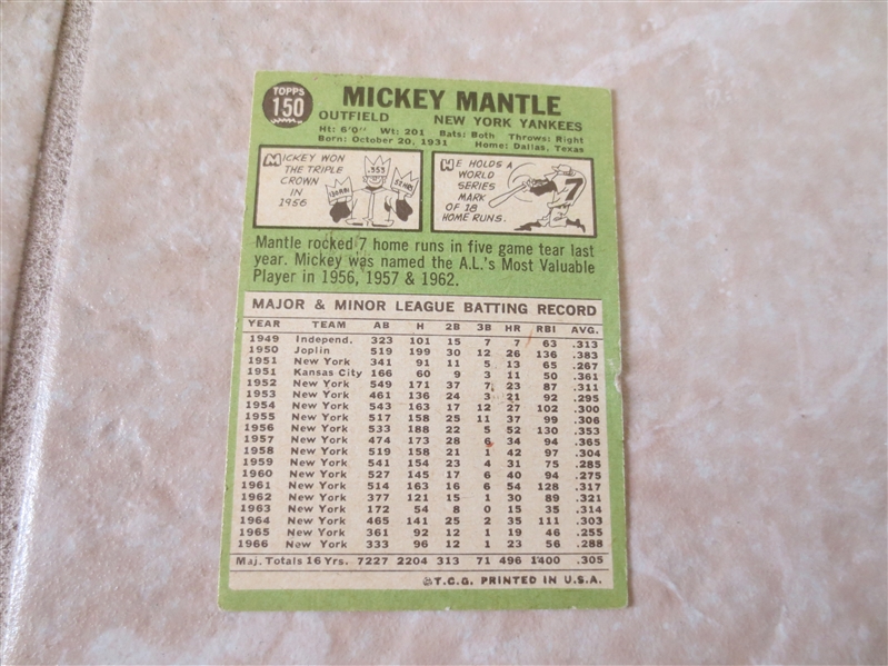 1967 Topps Mickey Mantle baseball card #150 in nice condition