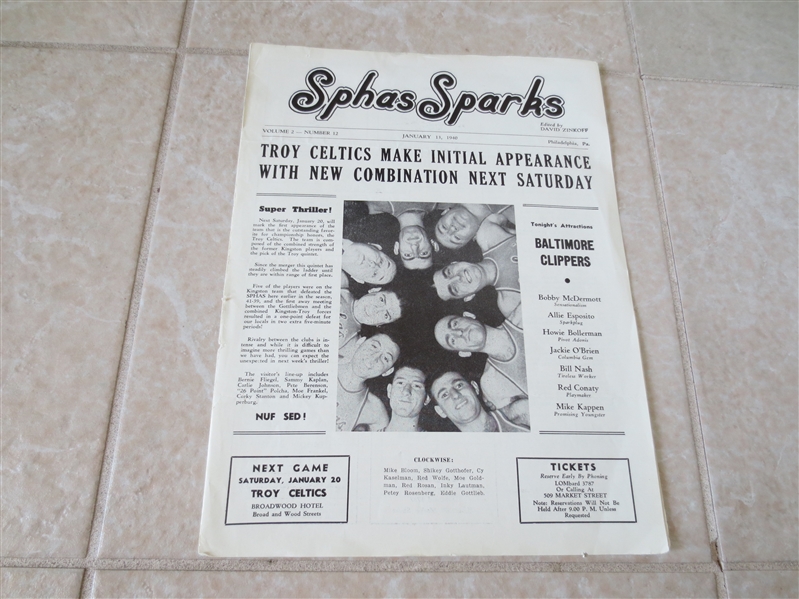 1940 Baltimore Clippers at Philadelphia Sphas ABL basketball program RARE