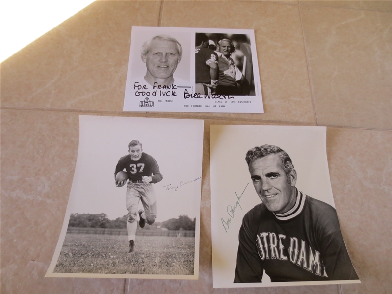Autographed Photos of Ara Parseghian, Bill Walsh, and Terry Brennan  All football coaches