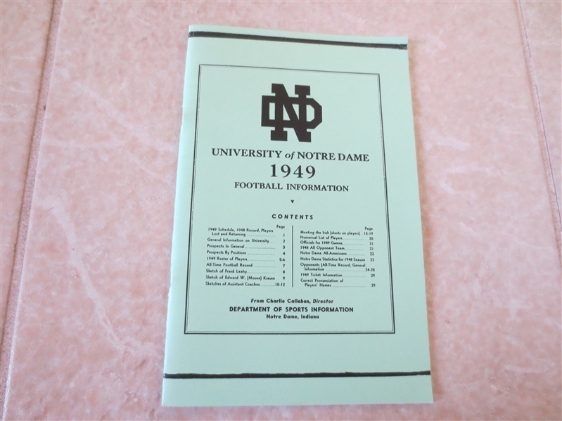 1949 University of Notre Dame football media guide  RARE!