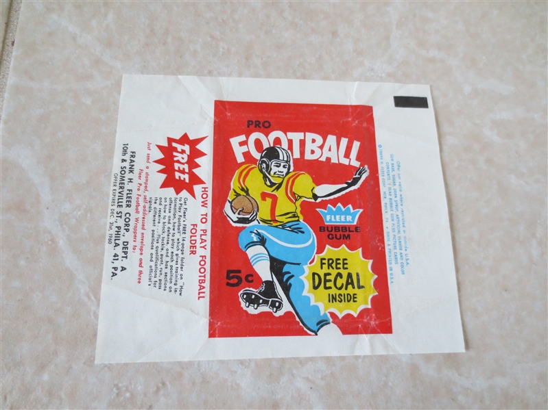 1960 Fleer Football wax card wrapper in Mint condition