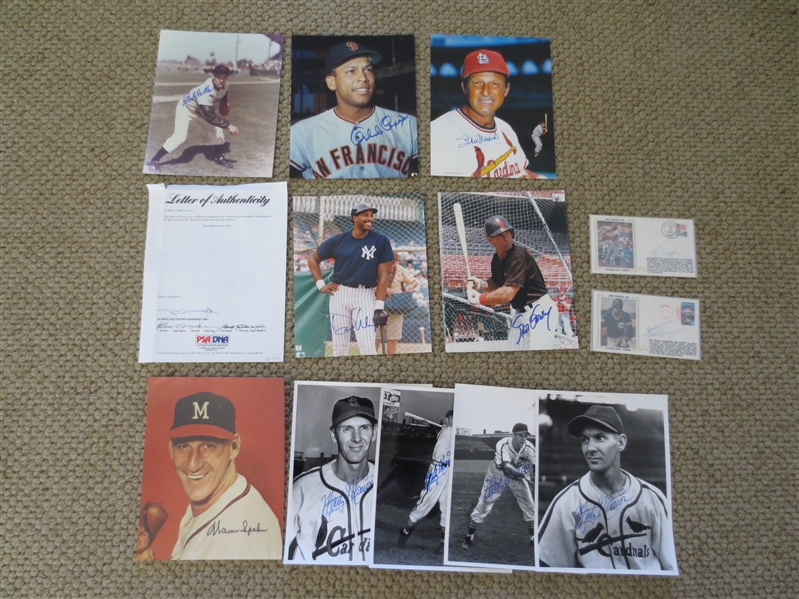 (12) Autographed Baseball Hall of Famer Items: Musial, Spahn, Cepeda, Feller, Winfield, Rizzuto, Garvey, Marion