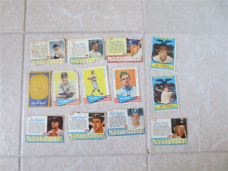 HOFer baseball cards in ugly condition: Mantle, Maris, Walsh, Carey, Combs +