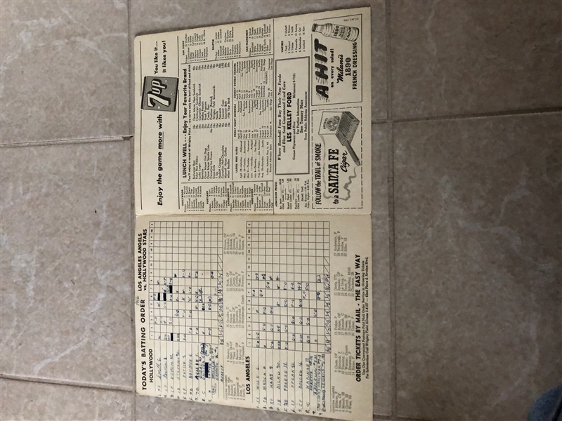 1956 Hollywood Stars at Los Angeles Angels scored PCL program/scorecard Steve Bilko Home Run