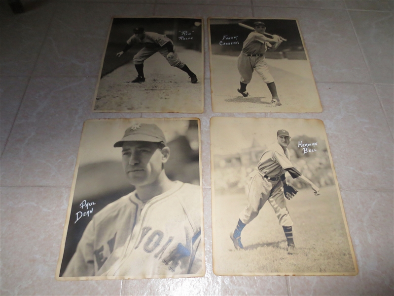 (4) 1930's-40's New York Giant and Yankee Greats George Burke 14 x 11 Photos Rolfe, Crosetti, Dean, Bell