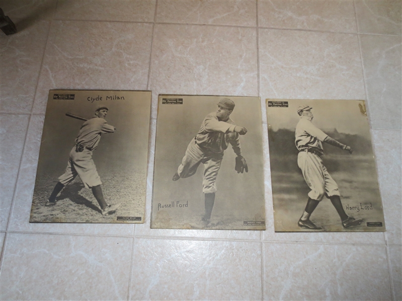 (3) 1930's-40's Russell Ford, Clyde Milan, Harry Lord Sporting News Supplement resembles 1911 M101-2 but is 14 x 11 from George Burke find