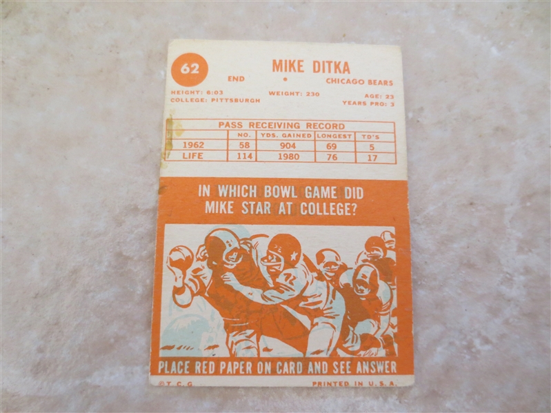 1963 Topps Mike Ditka football card #62 in affordable conditiion