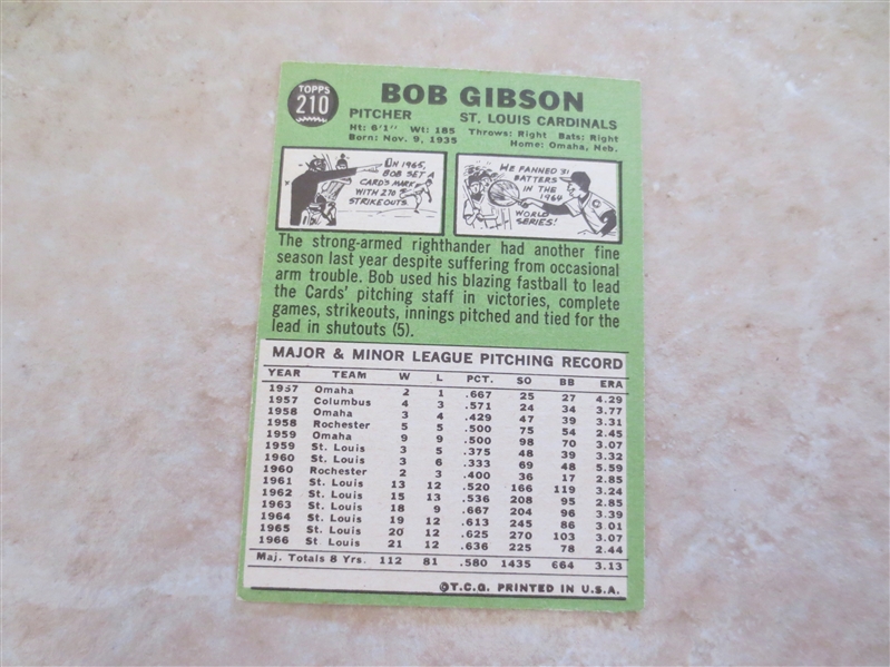 (2) 1967 Topps baseball cards Bob Gibson and Ed Mathews Hall of Famers nice condition