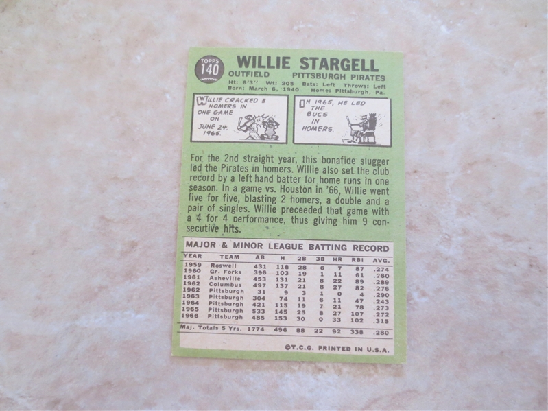 1967 Topps Willie Stargell baseball card #140 very nice condition