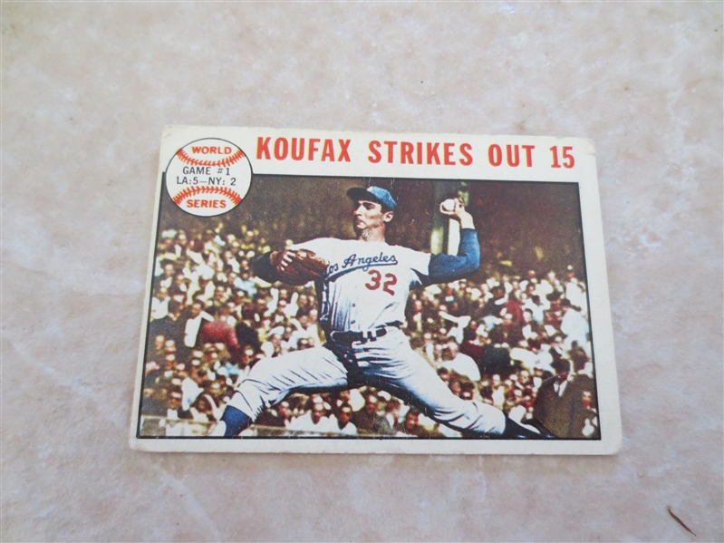 1964 Topps Koufax Strikes out 15 + 1965 Topps Gibson Wins Finale World Series baseball cards