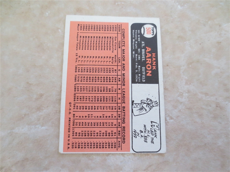 1966 Topps Hank Aaron baseball card #500 nice condition