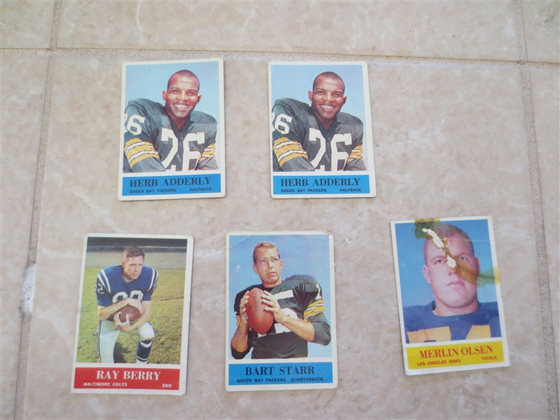 (5) 1964 Philadelphia football cards with Starr, Olsen rookie , Berry, Adderly rookie