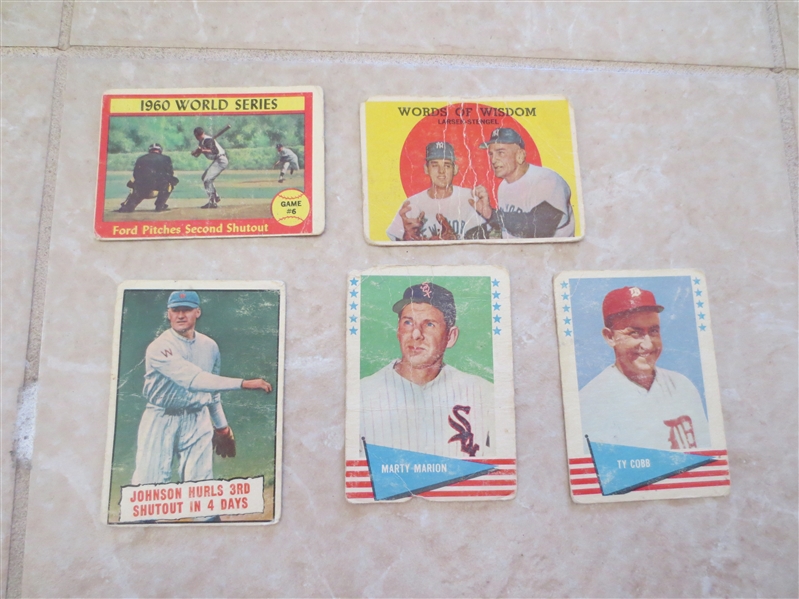 (5) Ty Cobb, Walter Johnson + baseball cards in terrible condition