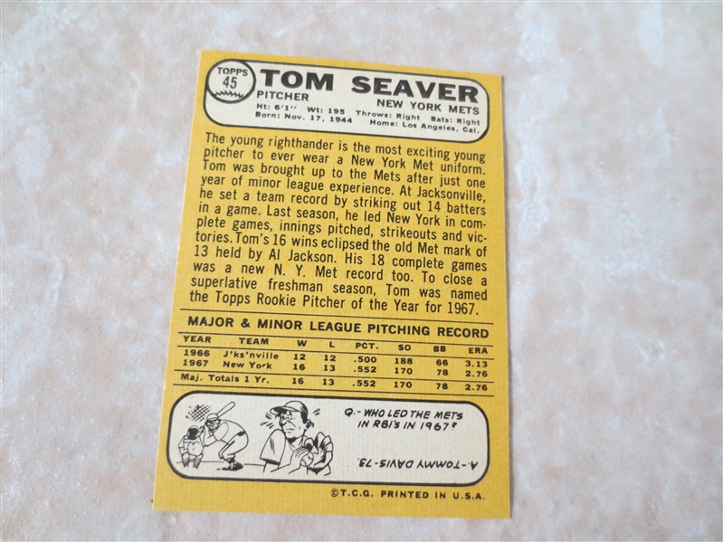 1968 Topps Tom Seaver baseball card #45 A beauty!  Send to PSA?