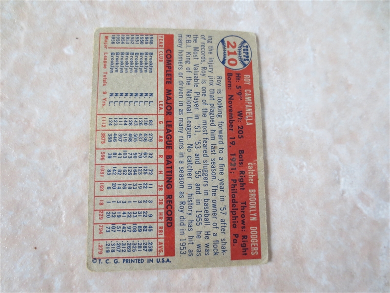 1957 Topps Roy Campanella baseball card #210 in affordable condition