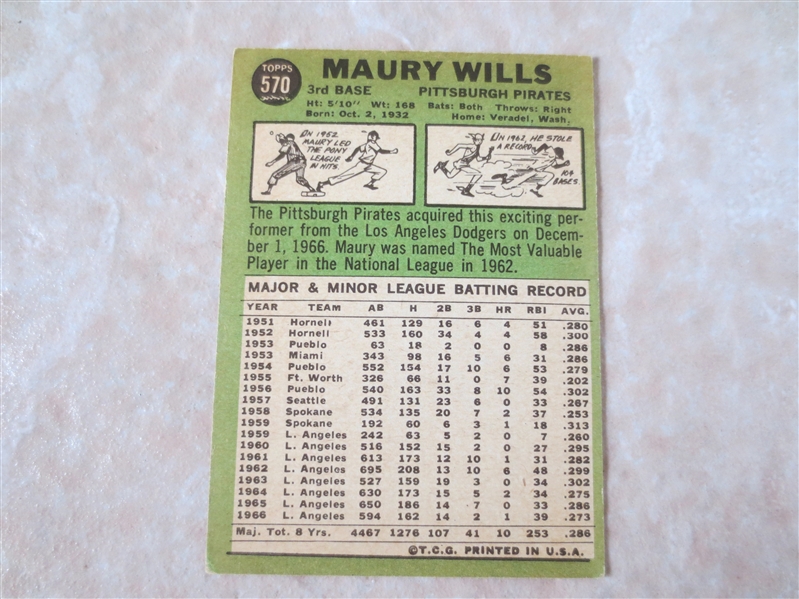 1967 Topps Maury Wills baseball card #570  Tough last series!