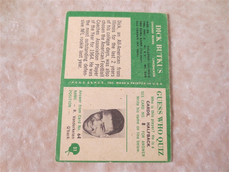 1966 Philadelphia Dick Butkus rookie football card #31 Hall of Famer