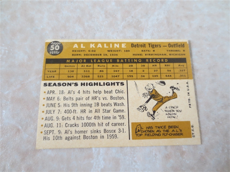 1960 Topps Al Kaline baseball card #50 in beautiful condition  HOFer