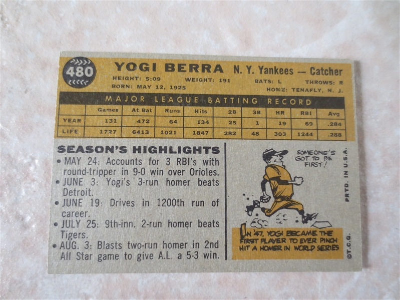 1960 Topps Yogi Berra baseball card #480