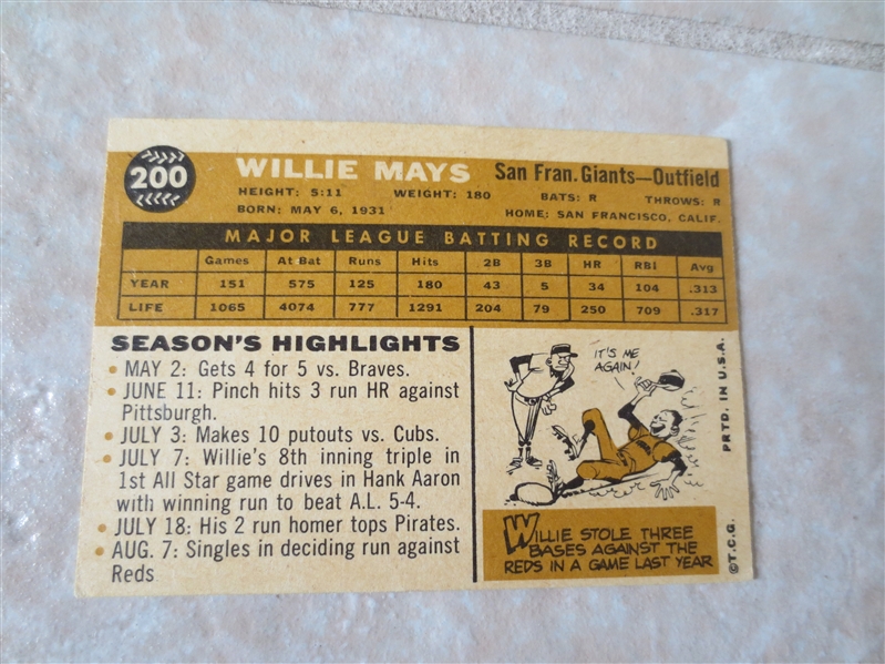 1960 Topps Willie Mays baseball card #200