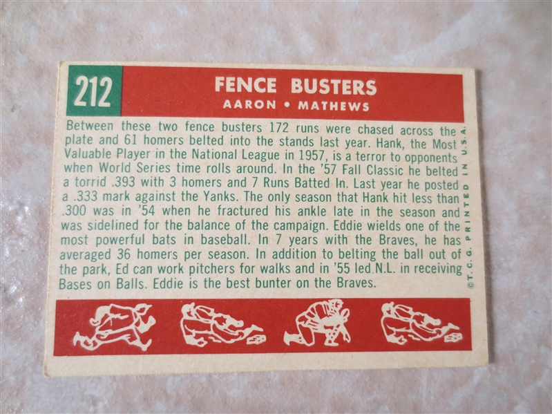 1959 Topps Fence Busters Hank Aaron-Ed Mathews baseball card #212