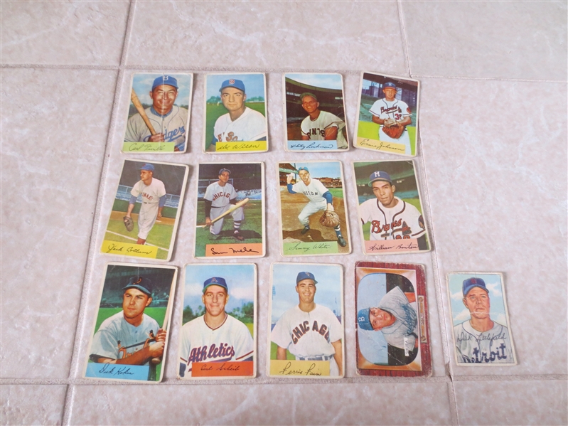(13) 1950's Bowman baseball cards in rough shape including Furillo, Lockman, Fain