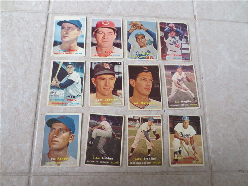 (12) 1957 Topps baseball cards that are mostly Brooklyn Dodgers