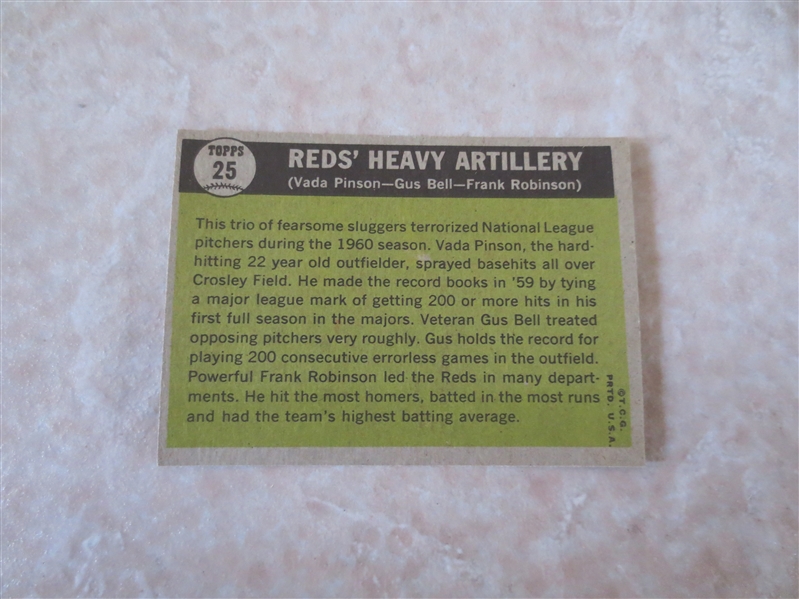 1961 Topps Reds' Heavy Artillery Frank Robinson baseball card #25  A beauty!