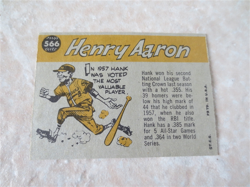 1960 Topps Hank Aaron Sport Magazine All Star baseball card #566  A beauty!