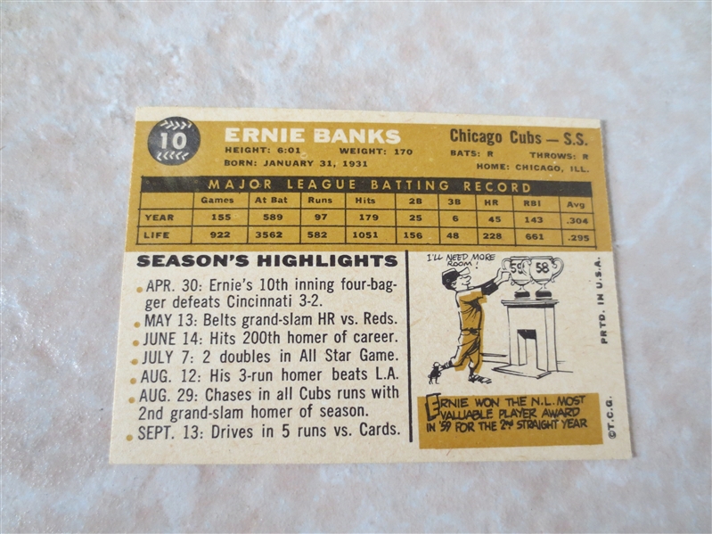 1960 Topps Ernie Banks baseball card #10 Hall of Famer   2