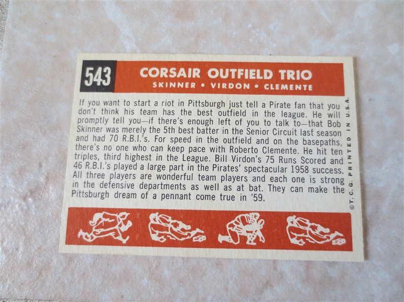 1959 Topps Corsair Outfield Trio Roberto Clemente #543  baseball card A beauty!