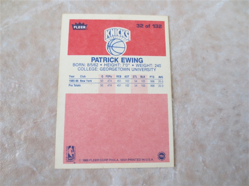 1986-87 Fleer Patrick Ewing rookie basketball card #32  A beauty!