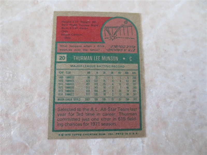 1975 Topps Thurman Munson baseball card #20 in super condition