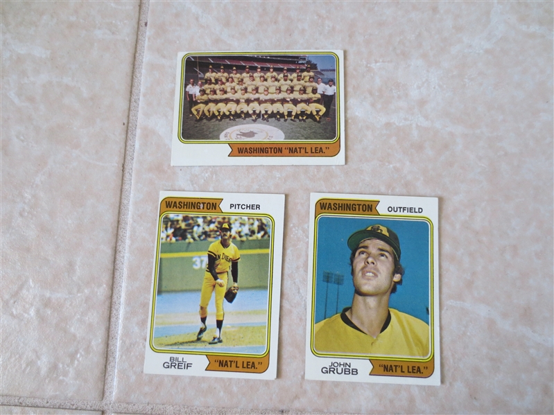 (3) different 1974 Topps Washington National League variety Team, Greif, Grubb  Tough to find.