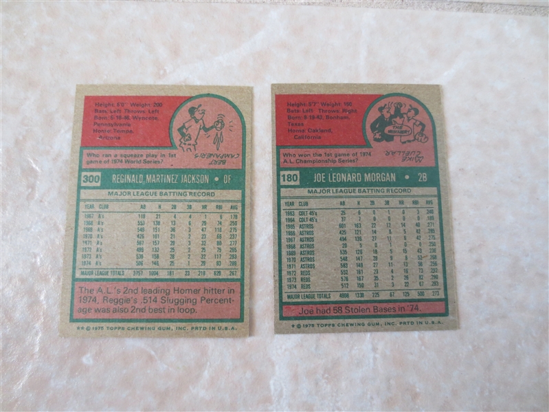 (2) 1975 Topps Reggie Jackson #300 + Joe Morgan NL All Star #180 baseball cards