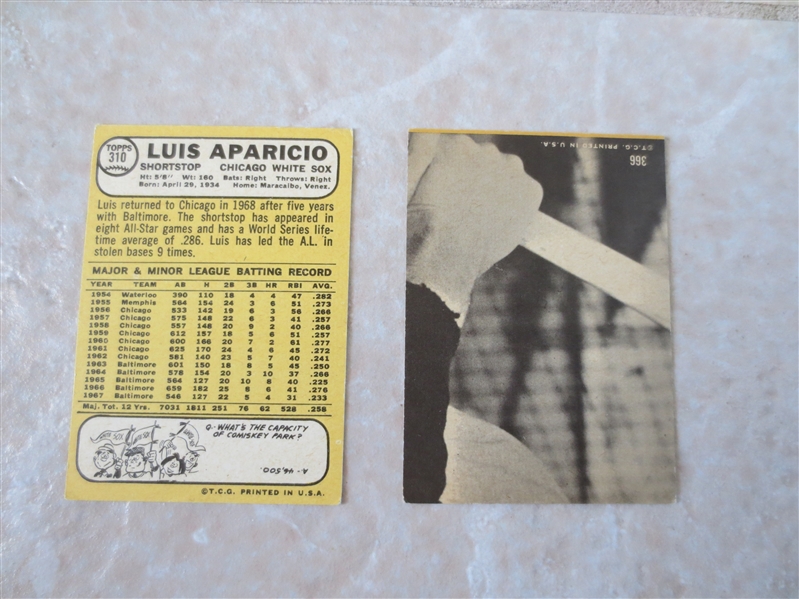 1968 Topps Luis Aparicio #310 and Ron Santo Sporting News All Star #366 baseball cards