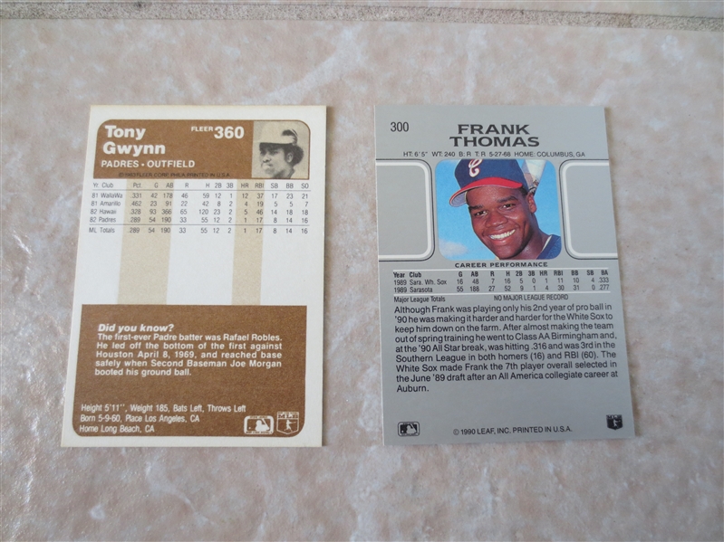 1983 Fleer Tony Gwynn #360 + 1990 Leaf Frank Thomas #300 baseball cards