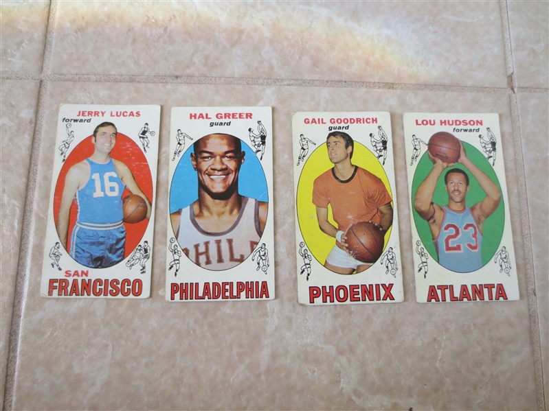 (4) 1969-70 Topps Basketball cards ALL Hall of Famers:  Lucas, Greer, Hudson, Goodrich