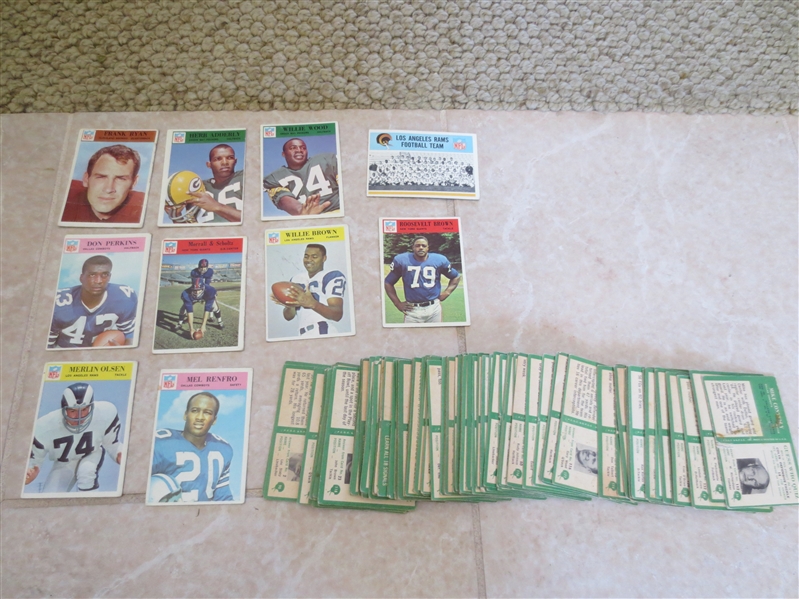 (90) 1966 Philadelphia football cards including Merlin Olsen, Renfro, Willie Brown, Adderly, Wood, Karras, team cards