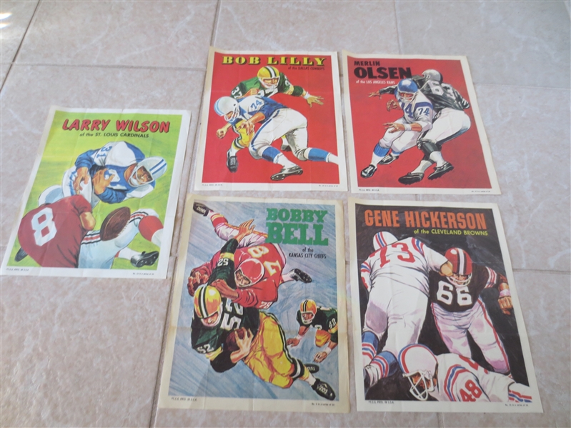 (5) 1970 Topps Football Posters including Merlin Olsen, Bob Lilly